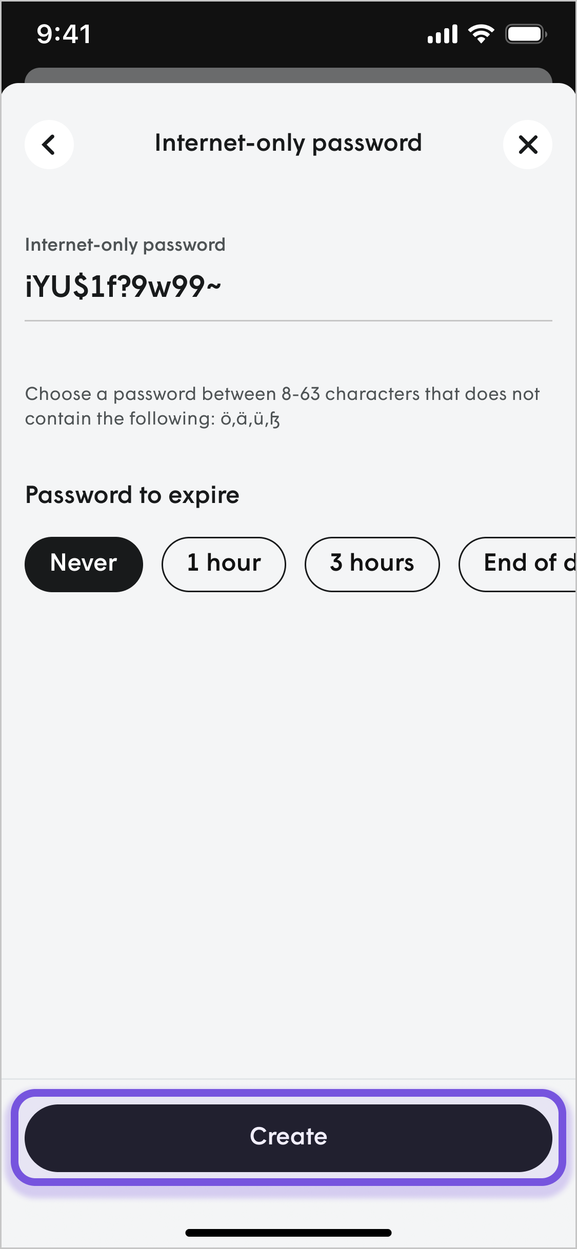 Create a new password for Internet Only