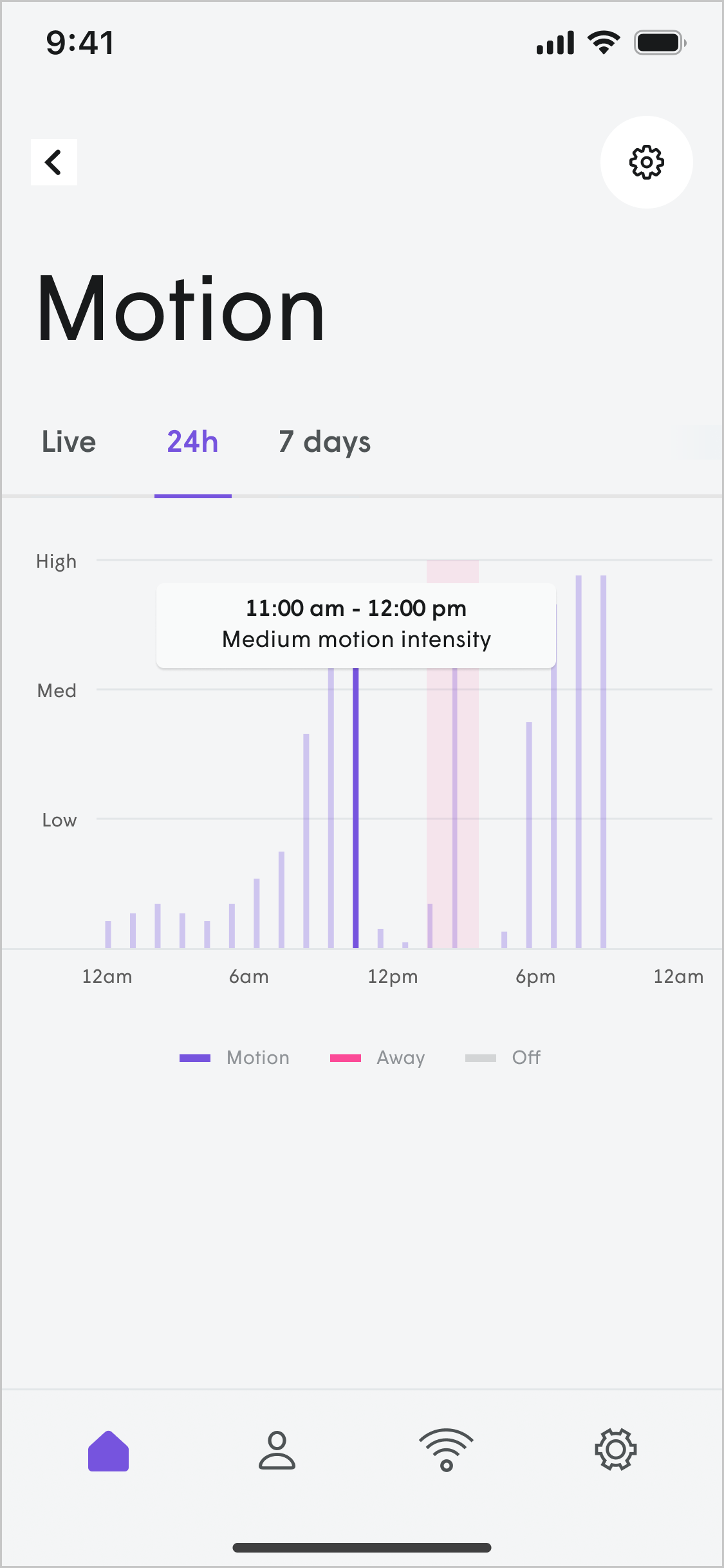 How do I access my home's motion history?