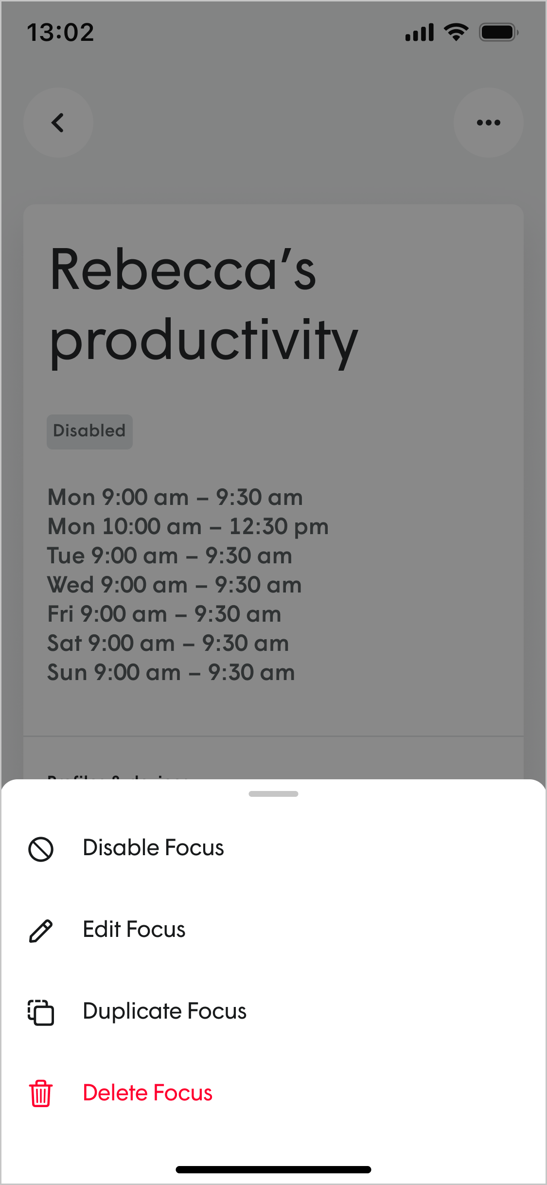 Managing existing Focuses