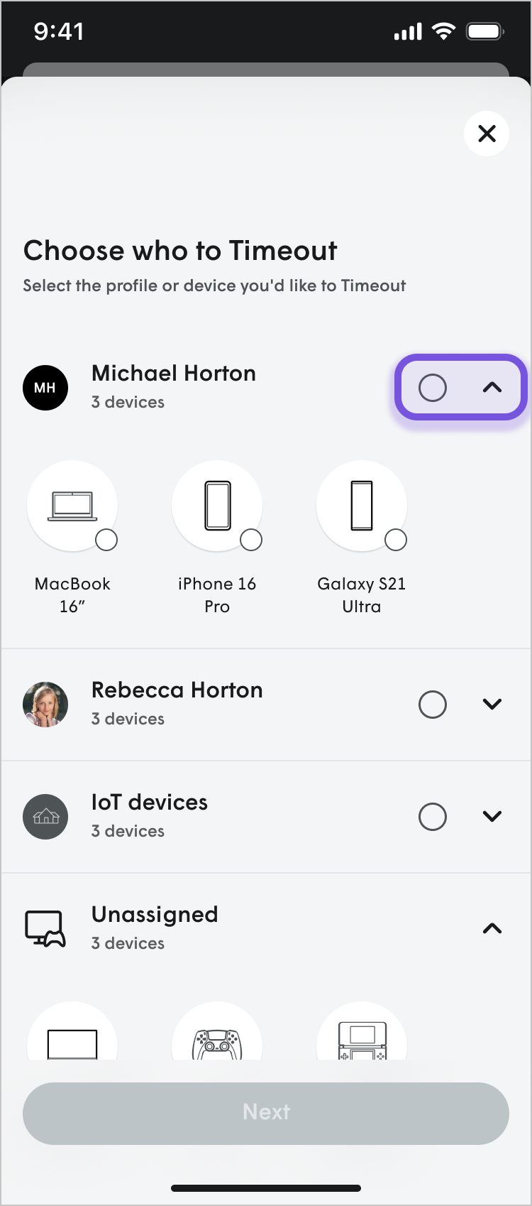 Setting a quick Timeout for a person, group, or device