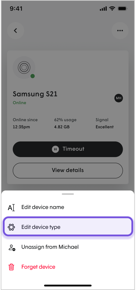 Updating the device type and icon